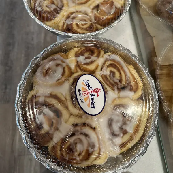 Packaged Great Harvest Bakery cinnamon rolls